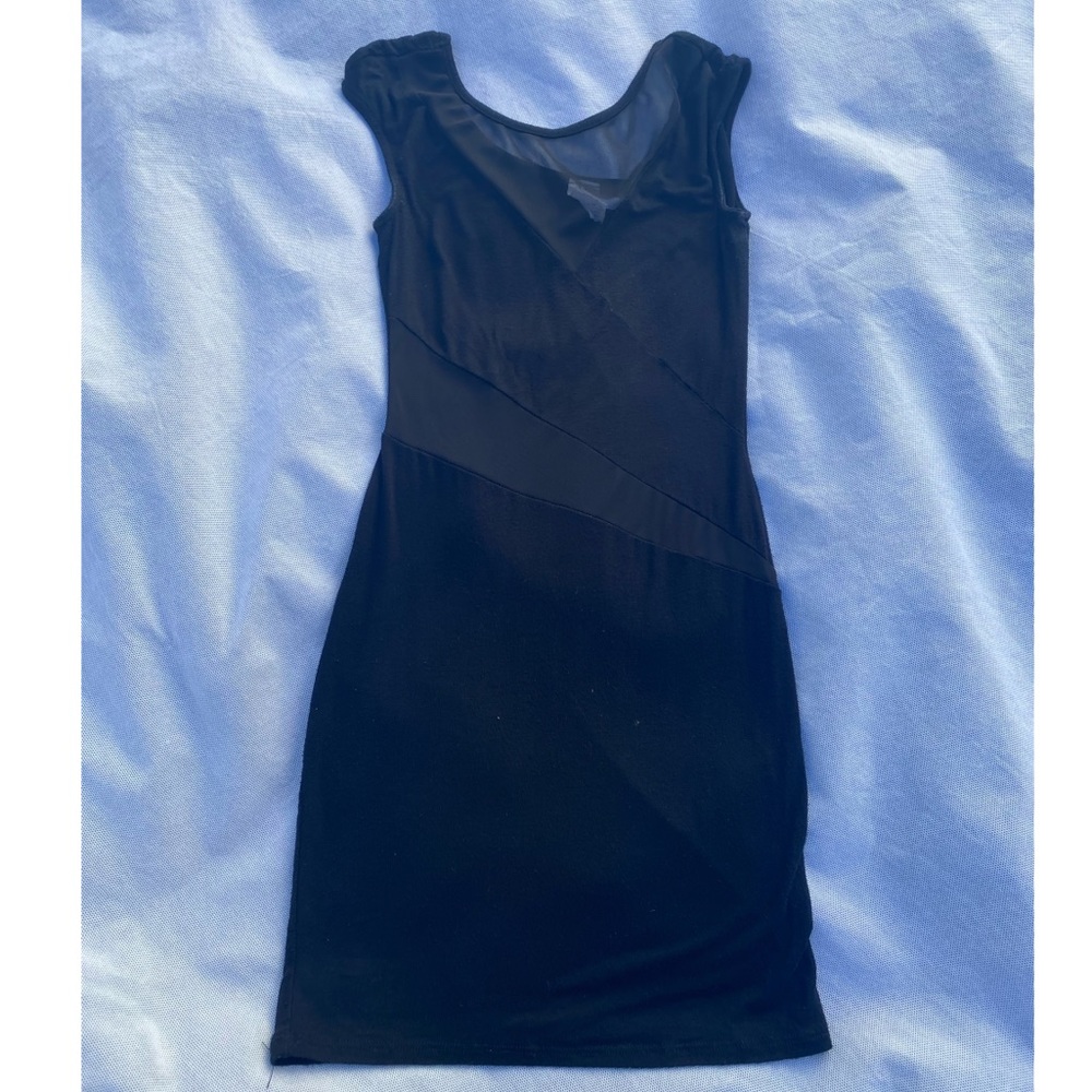 Black Mini Dress with Mesh Paneling